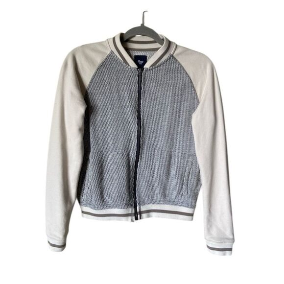 Gap Sweatshirt Gray Cream Full Zip Baseball Size XS - Picture 1 of 7